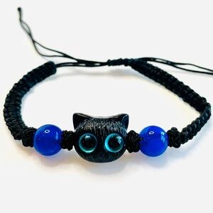 Black Cat macrame bracelet bohemian knotted cord adjustable unisex